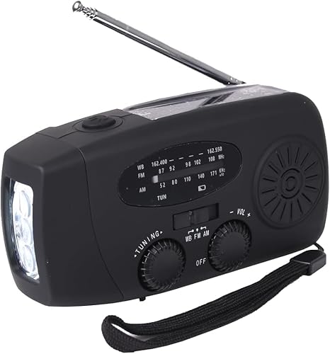 2000 mAh wiederaufladbares Solarfunkgerät mit hoher Kapazität, Notfall-Handkurbelradio mit LED-Taschenlampe für Haushalt und Outdoor-Camping, Wandern, AM/FM, NOAA, tragbares Wetterradio (schwarz) von Eosbird