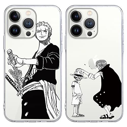 2 Stück Handyhülle für Apple iPhone 15 Hülle 6.1 Zoll Phone case Anime Monkey D Luffy Gear 5 Nika Zoro Hülle, Transparent Manga Cool Muster Schutzhülle Weiche Stoßfest TPU Silikon Cover für iPhone 15 von Eouine