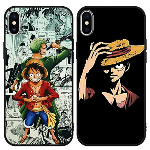 2 Stück Handyhülle für Apple iPhone X Hülle 5.8'' Anime Jungs Luffy Gear 5 Nika Zoro Hülle, Schwarz Manga Straw Hat Muster Schutzhülle Weiche Stoßfest TPU Case Junge Case für iPhone X von Eouine