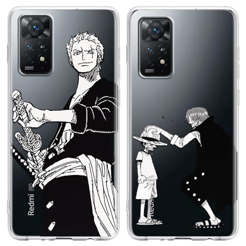 2 Stück Handyhülle für Xiaomi Redmi Note 11 Pro 4G/5G 2022 Hülle 6.67'' Anime Jungs Luffy Gear 5 Nika Zoro Hülle, Transparent Manga Cool Muster Schutzhülle Weiche Cover Cover für Redmi Note 11 Pro von Eouine