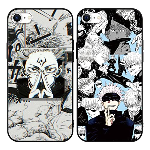 2 Stück Handyhülle für iPhone 8/iPhone 7/iPhone SE 2022/2020 Hülle 4.7'' Anime jungs Jujutsu Kaisen Gojo Satoru Itadori Yuji Manga Muster Schwarz Schutzhülle TPU Silikon Case für iPhone SE 3, 2 von Eouine
