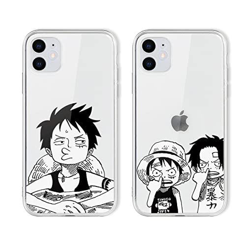 [2 Stück] Hülle für Apple iPhone 14 Pro 6,1 Zoll, Weich Transparent Silikon Schutzhülle mit Anime Jungs Gear 5 Nika Ace Motiv Manga Muster, STOfest Handyhülle Kompatibel mit iPhone 14 Pro von Eouine