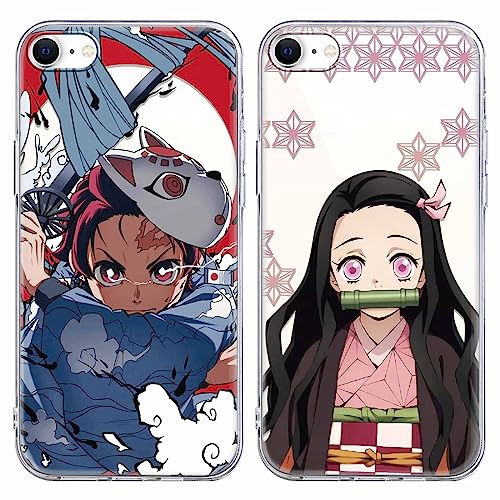 2 Stück Schutzhülle für Apple iPhone SE 2020/8/7 4,7 Zoll, stoßfest, weich, Silikon, Handyhülle, Anime Demon Slayer Tanjirou Nezuko Bumper Case Cover kompatibel mit iPhone SE 2020, 7 von Eouine