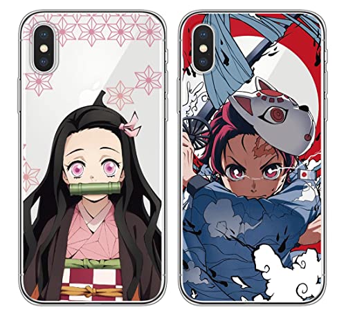 2 Stück Schutzhülle für Apple iPhone X/XS 5,8 Zoll Stoßfest Weich TPU Silikon Schutz Hülle Handyhülle Anime Demon Slayer Tanjirou Nezuko Bumper Case Cover kompatibel mit iPhone XS, 7 von Eouine