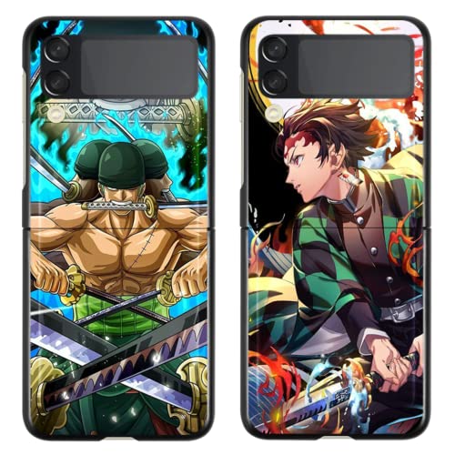 [2 Stück] Schutzhülle für Samsung Galaxy Z Flip 3 5G Hülle 6.3'' Zoro Handyhülle Anime Jungs Demon Slayer Kimetsu No Yaiba Case Cool Manga Muster Design Weiche TPU für Samsung Z Flip3 von Eouine