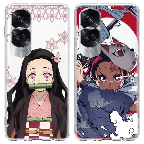 Eouine [2 Stück] Case für Honor 90 Hülle 6.7 Zoll,Weich Transparent TPU Silikon Schutzhülle mit Phone case Anime Demon Slayer Tanjirou Nezuko, Stoßfest Handyhülle Kompatibel mit Samsung S23 FE,04 von Eouine