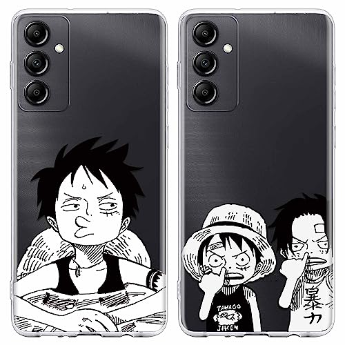 Eouine 2 Stück Case für Samsung Galaxy A14 5G Hülle 6.8 Zoll, Weich Transparent Silikon Schutzhülle mit Anime Jungs Luffy Gear 5 Nika Ace Motiv Manga Muster, Handyhülle für Samsung A14 5G von Eouine