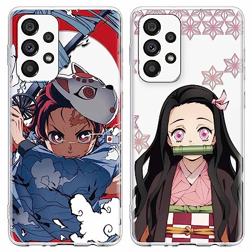 Eouine [2 Stück Case für Samsung Galaxy A54 5G Hülle 6.6",Weich Transparent TPU Silikon Schutzhülle mit Anime Jungs Demon Slayer Tanjirou Nezuko, Stoßfest Handyhülle Kompatibel mit Samsung A54 5G von Eouine