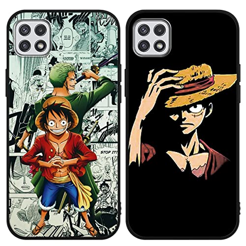 Eouine 2 Stück Handyhülle für Samsung Galaxy A22 5G Hülle 6.6'' Anime Jungs Luffy Gear 5 Nika Zoro Hülle, Schwarz Manga Straw Hat Muster Schutzhülle Weiche TPU Case Case für Samsung A22 5G von Eouine