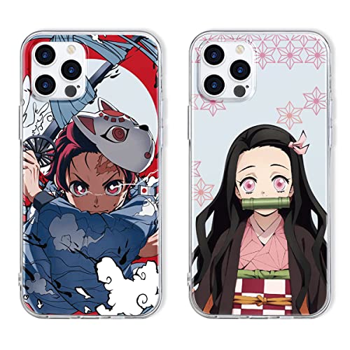 Eouine [2 Stück] Hülle für Apple iPhone 12 Pro / 12 Hülle 6,1",Weich Transparent TPU Silikon Schutzhülle mit Anime Jungs Demon Slayer Tanjirou Nezuko, STOfest Handyhülle Kompatibel mit iPhone 12 Pro von Eouine