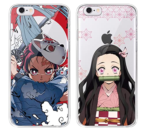 Eouine [2 Stück Hülle für Apple iPhone 6 / 6S 4,7",Weich Transparent TPU Silikon Schutzhülle mit Anime Jungs Tanjirou Nezuko, STOfest Handyhülle Kompatibel mit iPhone 6S Eouine [2 Stück Hülle für Apple iPhone 6 / 6S 4,7",Weich Transparent TPU Silikon Schutzhülle mit Anime Jungs Tanjirou Nezuko, STOfest Handyhülle Kompatibel mit iPhone 6S von Eouine