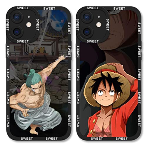 Eouine 2 Stück Schutzhülle für Apple iPhone 12 Hülle 6.1'' Anime Jungs Luffy Gear 5 Nika Zoro Handyhülle Manga Cool Muster Case All Inklusiv Linsen Design Stoßfest TPU Silikon Cover für iPhone 12 von Eouine