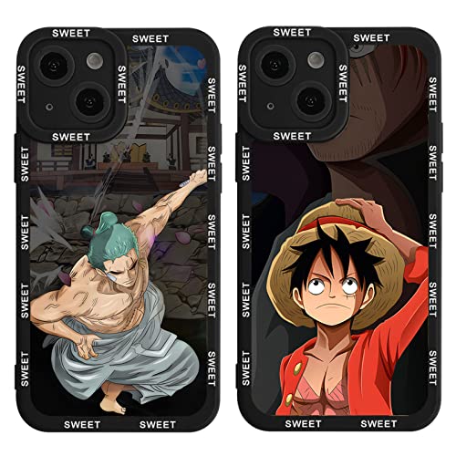 Eouine 2 Stück Schutzhülle für Apple iPhone 13 Hülle 6.1'' Anime Jungs Luffy Gear 5 Nika Zoro Handyhülle Manga Cool Muster Case All Inklusiv Linsen Design Stoßfest TPU Silikon Cover für iPhone 13 von Eouine