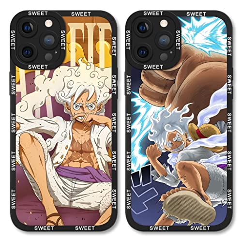 Eouine 2 Stück Schutzhülle für Apple iPhone 13 Pro Hülle 6.1'' Anime Jungs Luffy Gear 5 Nika Monkey D Handyhülle Manga Cool Muster Case All Inklusiv Linsen Design TPU Silikon Cover für iPhone 13 Pro von Eouine