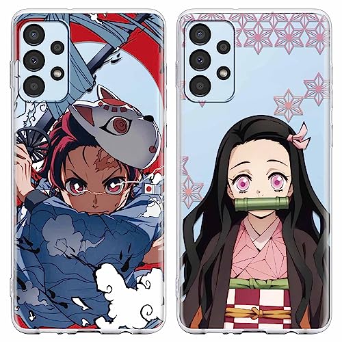 Eouine 2 Stück Schutzhülle für Samsung Galaxy A13 4G 6,6 Zoll, stoßfest, weich, Silikon, Schutzhülle, Handyhülle, Anime Demon Slayer Tanjirou Nezuko Bumper Case Cover kompatibel mit Samsung A13 4G 7 von Eouine