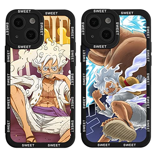 Eouine 2 Stück Schutzhülle für iPhone 15 PRO MAX Hülle 6.7'' Anime Luffy Gear 5 Nika Handyhülle Manga Muster Case All Inklusiv Linsen Design Stoßfest TPU Cover für iPhone 15 PRO MAX von Eouine