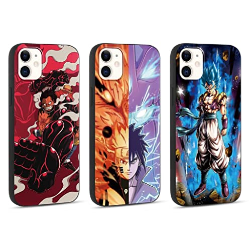 Eouine 3 Stück Cartoon Case für Apple iPhone 11 Hülle 6.1'' mit Anime Luffy Gear 5 Nika und Sasuke Manga Muster Design Back Cover Stoßfest Weich Silikon TPU Schutzhülle, Schwarz 1 von Eouine