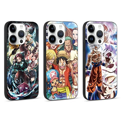 Eouine 3 Stück Case für Apple iPhone 14 Pro Hülle 6.1'' mit Anime Luffy Gear 5 Nika Zoro und Demon Slayer Tanjirou Nezuko Manga Muster Covers Stoßfest Silikon TPU Schutzhülle, Schwarz 2 von Eouine