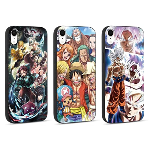 Eouine 3 Stück Case für Apple iPhone XR Hülle 6.1'' mit Anime Luffy Gear 5 Nika Zoro und Demon Slayer Tanjirou Nezuko Manga Muster Covers Stoßfest Weich Silikon TPU Schutzhülle, Schwarz 2 von Eouine