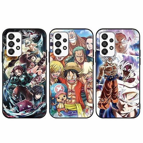 Eouine 3 Stück Case für Samsung Galaxy A33 5G Hülle 6.4'' mit Anime Luffy Gear 5 Nika Zoro und Demon Slayer Tanjirou Nezuko Manga Muster Covers Stoßfest Silikon TPU Schutzhülle, Schwarz 2 von Eouine