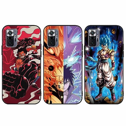 Eouine 3 Stück Case für Xiaomi Redmi Note 10 Pro 4G/10 Pro Max Hülle 6.67'' mit Anime Luffy Gear 5 Nika und Sasuke Manga Muster Design Covers Stoßfest Silikon TPU Schutzhülle, Schwarz 1 von Eouine