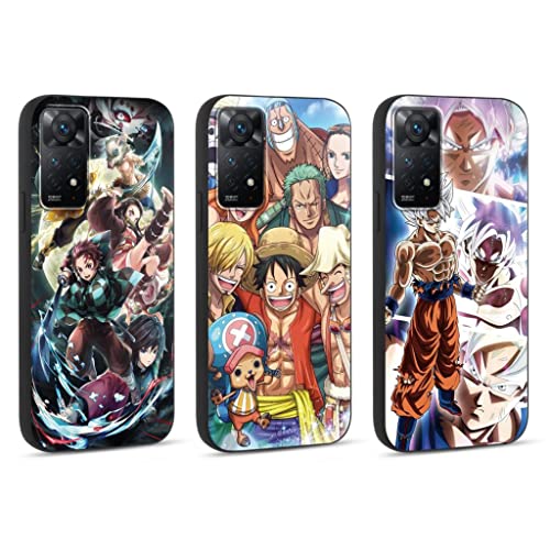 Eouine 3 Stück Case für Xiaomi Redmi Note 11 Pro4G/5G 2022 Hülle 6.67'' mit Anime Luffy Gear 5 Nika Zoro und Demon Slayer Tanjirou Nezuko Manga Muster Covers Stoßfest TPU, Schwarz 2 von Eouine