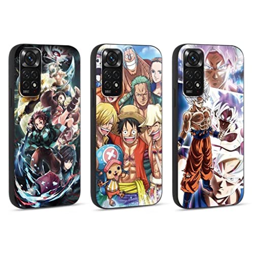 Eouine 3 Stück Case für Xiaomi Redmi Note 11S 4G/Note 11 4G Hülle 6.43'' mit Anime Luffy Gear 5 Nika Zoro und Demon Slayer Tanjirou Nezuko Manga Muster Covers Stoßfest TPU, Schwarz 2 von Eouine