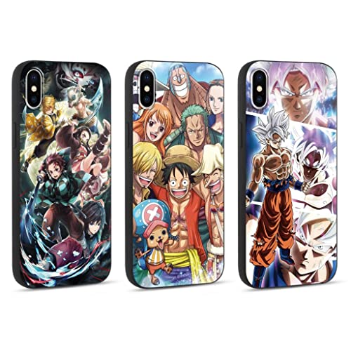 Eouine 3 Stück Case für iPhone XS/iPhone X Hülle 5.8'' mit Anime Luffy Gear 5 Nika Zoro und Demon Slayer Tanjirou Nezuko Manga Muster Covers Stoßfest Weich Silikon TPU Schutzhülle, Schwarz 2 von Eouine