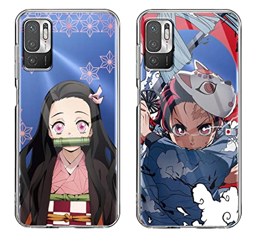 Eouine Schutzhülle für Xiaomi Redmi Note 10 5G 6,5 Zoll, stoßfest, weich, TPU, Silikon, 2 Stück, Handyhülle, Anime Demon Slayer Tanjirou Nezuko Bumper Case Cover kompatibel mit Redmi Note 10 5G 7 von Eouine