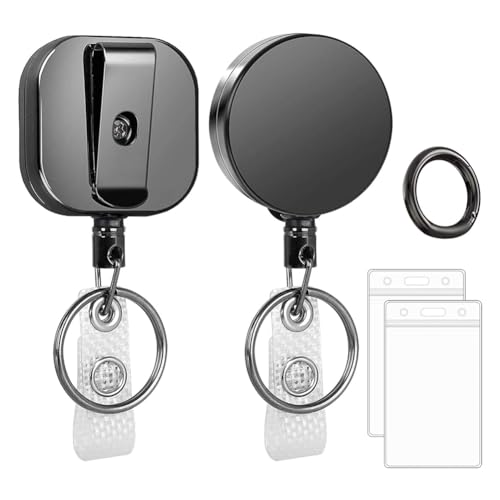 Epdpekc Ausziehbare Ausweishalterrolle, 2er-Pack, Robuste Ausweishalter Aus Metall, Ausweishalter mit Gürtelclip, Schlüsselanhänger, 26,8 von Epdpekc