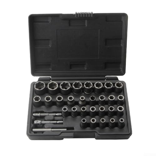 Schraubenausdreher-Set, 32-teilig, 3/4 Zoll bis 1/4 Zoll (19 mm - 6 mm), beschädigte Mutternentferner-Set, inklusive 29 Stecknüsse + 3 Adapter (1/4 Zoll & 3/8 Zoll), Güteklasse Metallkonstruktion für von EpheyFIF