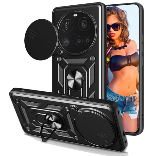 Ephoou Armor Schutzhülle für Xiaomi 15 Ultra, Militärqualität, stoßfester Schutz mit Schiebe-Kamera-Abdeckung & 360° drehbarem Magnetring-Ständer für Xiaomi 15 Ultra SJ, Schwarz von Ephoou