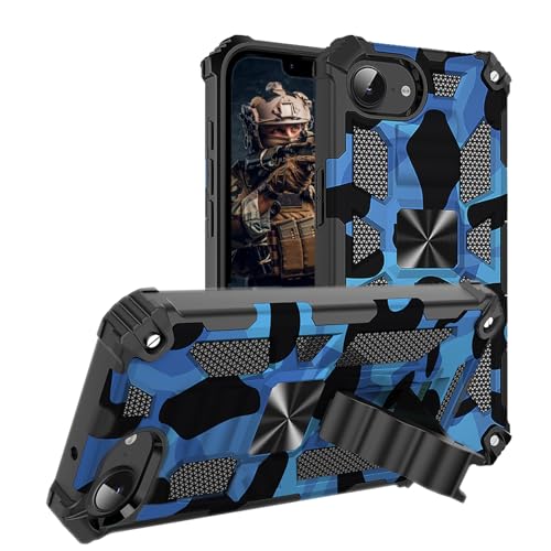 Ephoou Camouflage-Schutzhülle für Apple iPhone 16e, 15,5 cm (6,1 Zoll), mit magnetischem Ständer, Militärqualität, strapazierfähig, stoßfest, Camouflage-Blau von Ephoou