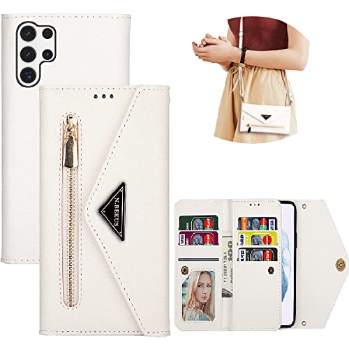 Ephoou Crossbody Wallet Phone Case for Samsung Galaxy S23 Ultra (Not for S23 Or S23+ Plus) for Women, Adjustable Lanyard Zipper Wallet Cases with Card Holder for Galaxy S23 Ultra Handbag -White von Ephoou