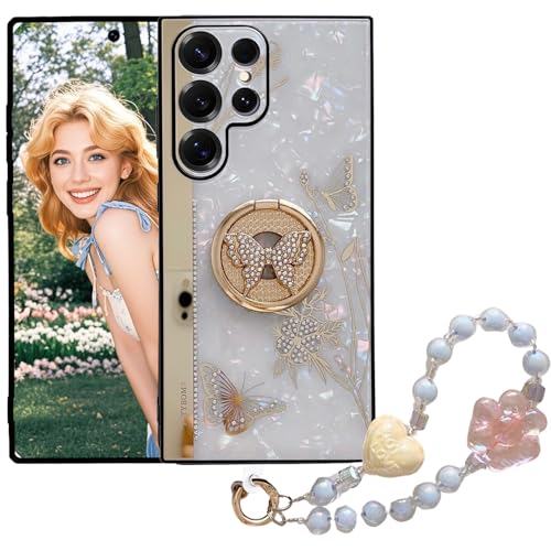 Ephoou Für Samsung Galaxy S24 Ultra Glitzer Hülle mit Kette Armband & Kickstand Bling Schmetterling Blume Stoßfest Schutzhülle Sparkle Crystal Pearl Design für Samsung S24 Ultra DLH-Weiß Ephoou Für Samsung Galaxy S24 Ultra Glitzer Hülle mit Kette Armband & Kickstand Bling Schmetterling Blume Stoßfest Schutzhülle Sparkle Crystal Pearl Design für Samsung S24 Ultra DLH-Weiß von Ephoou
