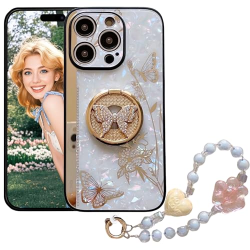 Ephoou Glitzer-Schutzhülle für iPhone 16 Pro Max mit Kette Armband & Kickstand, Bling Schmetterling Blume Stoßfest Schutzhülle Sparkle Crystal Pearl Design für Apple 16 Pro Max DLH-Weiß Ephoou Glitzer-Schutzhülle für iPhone 16 Pro Max mit Kette Armband & Kickstand, Bling Schmetterling Blume Stoßfest Schutzhülle Sparkle Crystal Pearl Design für Apple 16 Pro Max DLH-Weiß von Ephoou