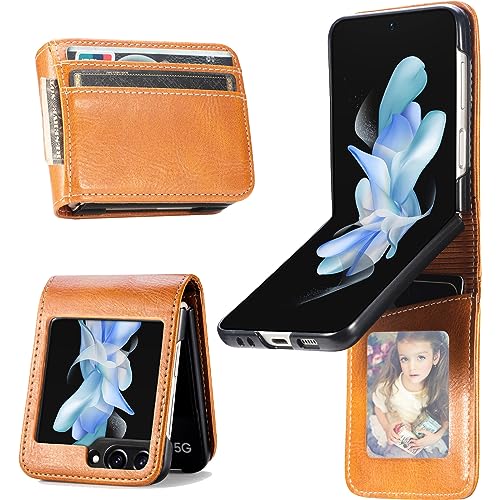 Ephoou Kompatibel mit Samsung Galaxy Z Flip 5 5G Wallet Case für Damen Herren, [mit Kartenhalter] Premium PU Leder Handyhülle für Samsung Galaxy Z Flip5 5G CK-Business Brown von Ephoou