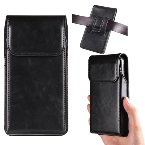 Ephoou Leder Holster Gürtelclip Hülle für iPhone 16 Pro Max/15/14/13, Samsung Galaxy S25 Ultra/S24/S23, Galaxy Z Fold 6/5/4 [Magnetverschluss] für Outdoor-Aktivitäten, Arbeit und Reisen YB-Schwarz von Ephoou