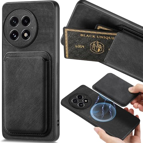 Ephoou Magnetische Hülle für OnePlus 13, mit abnehmbarem Kreditkartenfach, PU-Leder, schmale Passform, kratzfest, ultradünn, für OnePlus 13, TCK-Retro Schwarz von Ephoou