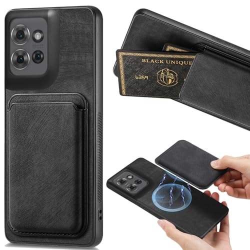 Ephoou Magnetische Schutzhülle für Motorola Moto G 5G 2025, mit abnehmbarem Kreditkartenfach, PU-Leder, Slim Fit, kratzfest, ultradünn, für Moto G 2025, TCK-Retro Schwarz von Ephoou