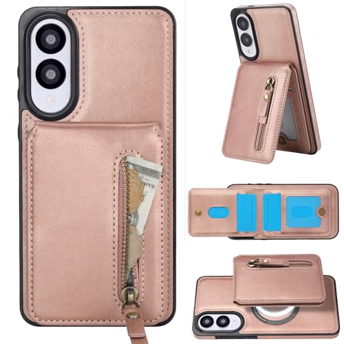 Ephoou Magnetische Schutzhülle für Samsung Galaxy S25 Edge 16,9 cm (6,67 Zoll), kompatibel mit MagSafe, 2-in-1-Reißverschluss-Klapphülle aus Leder mit Kartenhalter und Standfunktion, für Samsung S25 von Ephoou