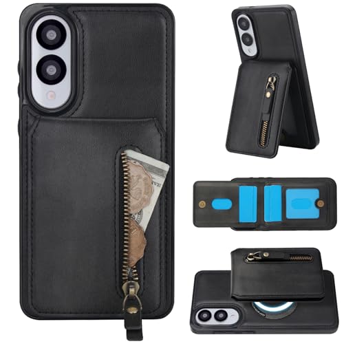 Ephoou Magnetische Schutzhülle für Samsung Galaxy S25 Edge 16,9 cm (6,67 Zoll), kompatibel mit MagSafe, 2-in-1-Reißverschluss-Klapphülle aus Leder mit Kartenhalter und Standfunktion, für Samsung S25 von Ephoou