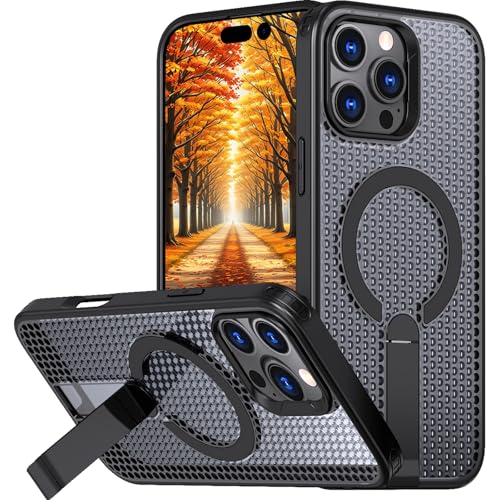 Ephoou Magnetische Wärmeableitung Hülle für Apple iPhone 16 Pro Max mit klappbarem Kickstand - Mesh Ultra Atmungsaktiv Hohles Doppelwabendesign Stoßfeste Abdeckung für iPhone 16 Pro Max FX-Schwarz Ephoou Magnetische Wärmeableitung Hülle für Apple iPhone 16 Pro Max mit klappbarem Kickstand - Mesh Ultra Atmungsaktiv Hohles Doppelwabendesign Stoßfeste Abdeckung für iPhone 16 Pro Max FX-Schwarz von Ephoou