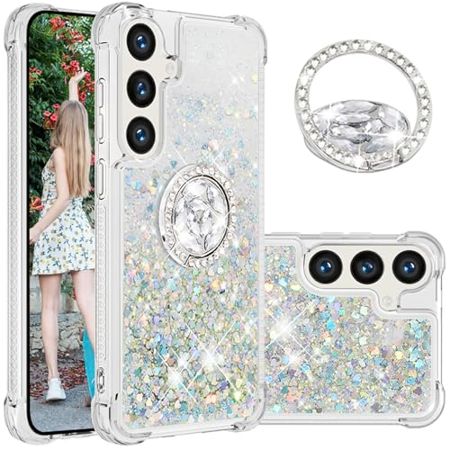 Ephoou Quicksand Schutzhülle für Samsung Galaxy S25+ Plus/Galaxy S24 Plus mit Diamant-Ständer, lustiger flüssiger Glitzer, glitzernd, transparent, glitzernd, für Samsung Galaxy S25 Plus, LSZ - Silber von Ephoou