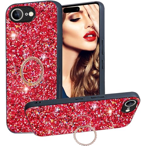 Ephoou Schutzhülle für Apple iPhone 16e, Glitzer, glitzernder Ring, Ständer, Schutzhülle für Damen und Mädchen, stoßfestes Bling-Design für iPhone 16e, CZ-Rot Ephoou Schutzhülle für Apple iPhone 16e, Glitzer, glitzernder Ring, Ständer, Schutzhülle für Damen und Mädchen, stoßfestes Bling-Design für iPhone 16e, CZ-Rot von Ephoou