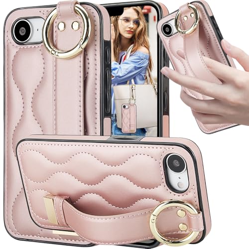 Ephoou Schutzhülle für Apple iPhone 16e (nicht 16), Fingerschlaufen-Ring, Handgelenkband, mit Schlüsselanhänger, verstellbarer Armbandhalter, Ständer, PU-Leder, iPhone 16e, ZHD-Rose von Ephoou
