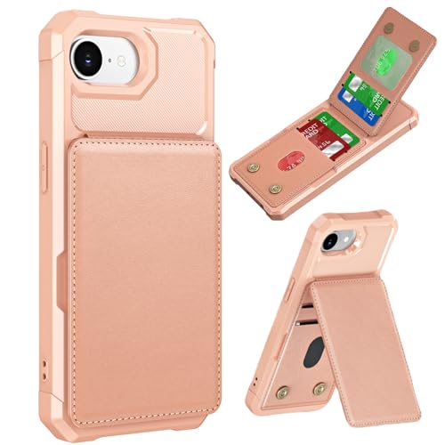 Ephoou Schutzhülle für Apple iPhone 16e mit Kartenhalter, Magnetverschluss, Brieftaschenhülle, Premium-Leder, TPU, stoßfest, Kickstand, Schutzhülle für iPhone 16e, ZM-Pink von Ephoou