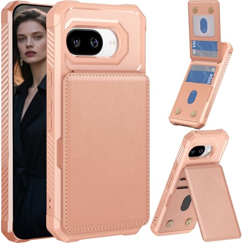 Ephoou Schutzhülle für Google Pixel 9a mit Kartenhalter, Magnetverschluss, Brieftaschenformat, Premium-Leder, TPU, stoßfest, Kickstand Schutzhülle für Pixel 9a, ZM-Pink von Ephoou