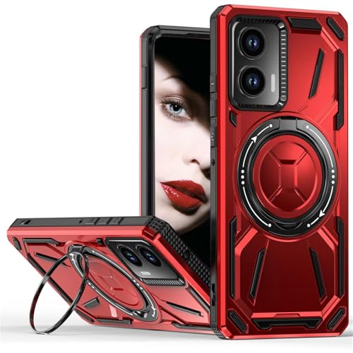 Ephoou Schutzhülle für Motorola Edge 50 Fusion Armor mit 360°-Ring-Ständer, zweilagig, militärische Qualität, strapazierfähig, stoßfest, robuste Schutzhülle für Motorola Edge 50 Fusion, Rot von Ephoou
