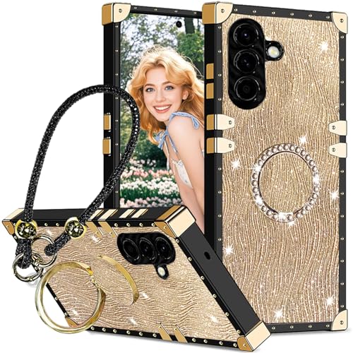 Ephoou Schutzhülle für Samsung Galaxy A26 mit Diamant-Ring-Ständer und funkelndem Armband, stoßfest, luxuriös, glitzernde Strasssteine, für Samsung A26, Wasserwellen, Gold Ephoou Schutzhülle für Samsung Galaxy A26 mit Diamant-Ring-Ständer und funkelndem Armband, stoßfest, luxuriös, glitzernde Strasssteine, für Samsung A26, Wasserwellen, Gold von Ephoou